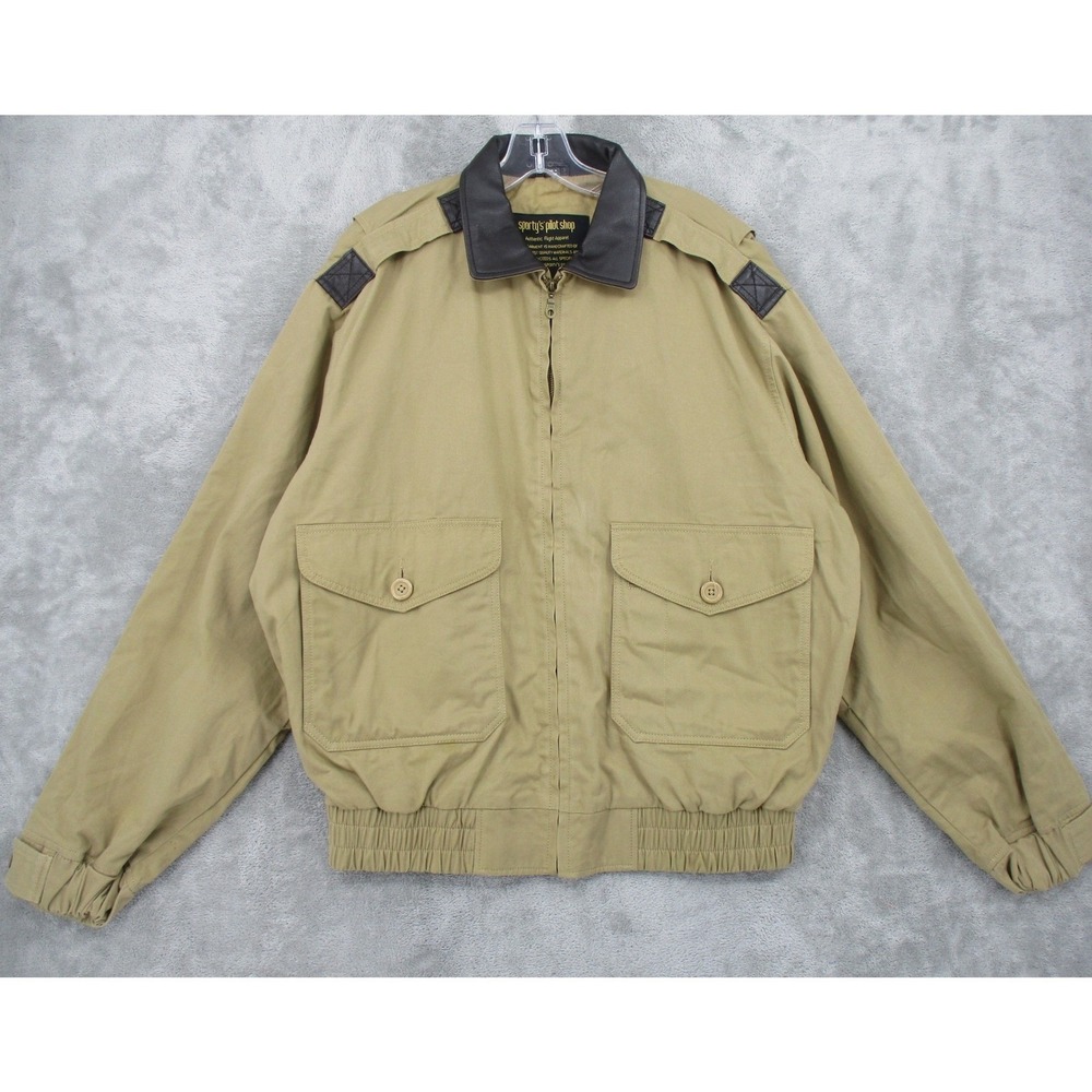 Vintage Sportys‎ Pilot Shop Flight Jacket Mens Large Long A5 Bomber Aviation USA